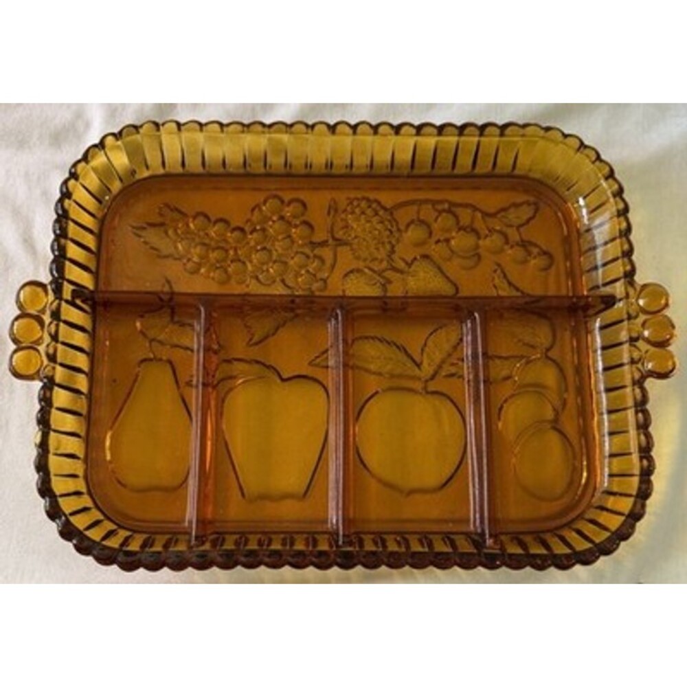 Vintage 1960s Amber Indiana Glass 5 Section Divided Fruit Tray